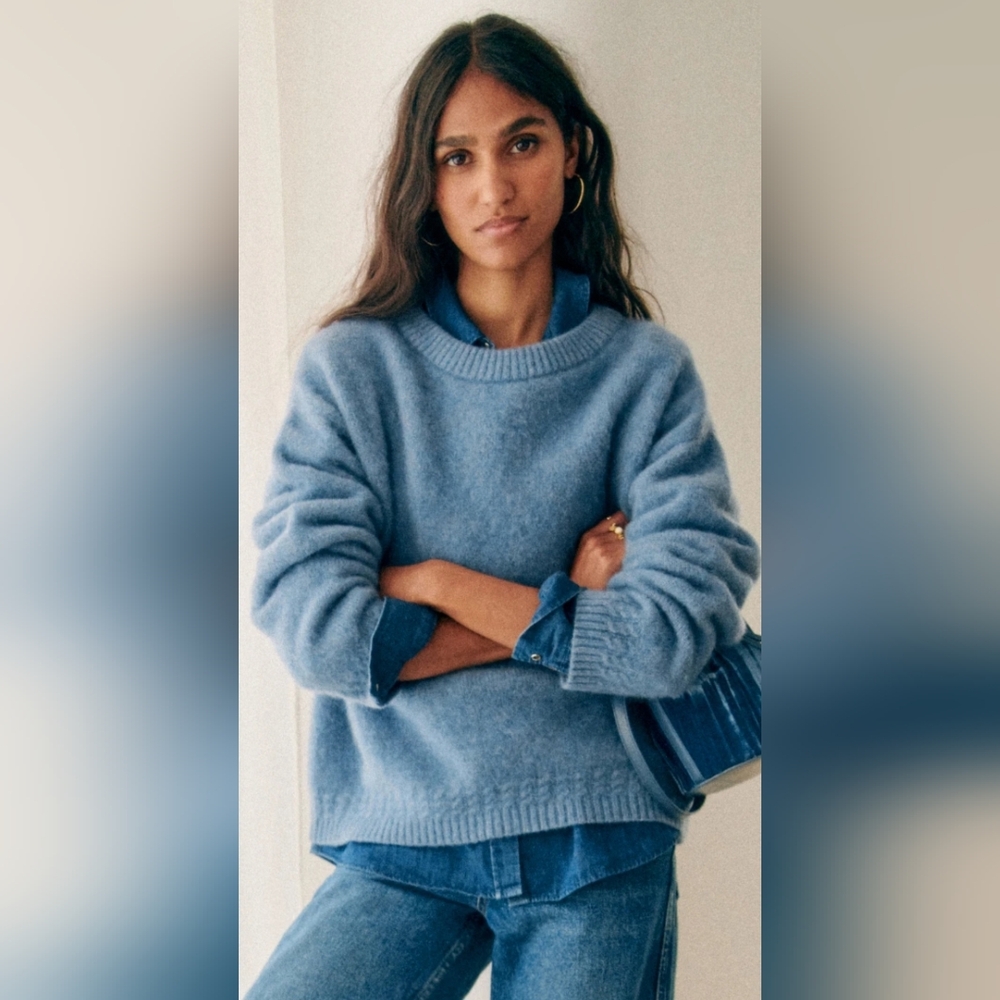 NWT! Sezane Amiel Blue Alpaca Blend Sweater Size XXS fits S to M